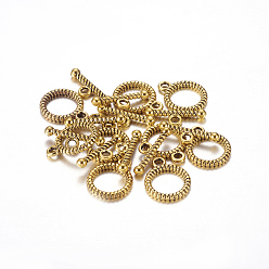 Antique Golden Tibetan Style Alloy Toggle Clasps, Cadmium Free & Lead Free, Antique Golden, Ring: 13x16mm, Bar :6x18mm, Hole: 2mm