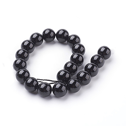 Black Natural Tourmaline Beads Strands, Round, Black, 10mm, Hole: 1mm, about 19pcs/strand, 7.8 inch