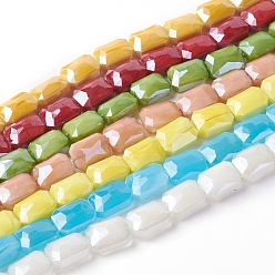 Mixed Color Electroplate Glass Beads Strands, Pearl Luster Plated, Faceted Rectangle, Mixed Color, 13.5~14x10x6.5~7mm, Hole: 1.2mm, about 22pcs/strand, 12.2 inch(31cm)