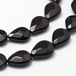 Black Onyx Natural Black Onyx Beads Strands, Grade A, Dyed & Heated, Faceted, Teardrop, 14x10x5mm, Hole: 1mm, about 28pcs/strand, 15.16 inch~15.35 inch