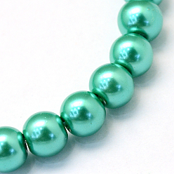 Light Sea Green Baking Painted Glass Pearl Bead Strands, Pearlized, Round, Light Sea Green, 3~4mm, Hole: 0.5mm, about 195pcs/strand, 23.6 inch