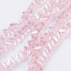 Pink Perles en verre electroplate, de couleur plaquée ab , facette, triangle, rose, 4.5x5x6mm, Trou: 1mm, Environ 100 pcs/chapelet, 13.7 pouce (35 cm)