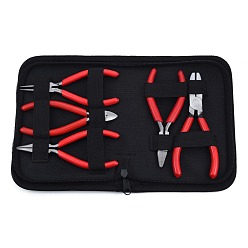 Stainless Steel Color 55# Steel Pliers Set, with Plastic Handles, including Flat Nose Plier, Side Cutter Pliers, Round Nose Plier, Needle Nose Plier, Stainless Steel Color, 12.5~14x7.25~9.3x1~1.1cm, 5pcs/set