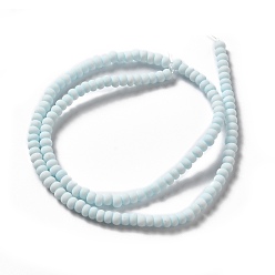 Light Cyan Handmade Frosted Porcelain Beads, Flat Round, Light Cyan, 4x3mm, Hole: 0.8mm, about 134pcs/strand, 15.55 inch(39.5cm)