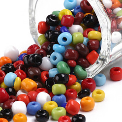 Couleur Mélangete Perles de rocaille en verre, opaque graine de couleurs, petites perles artisanales pour la fabrication de bijoux bricolage, ronde, couleur mixte, 4mm, Trou: 1.5 mm, environ 4500 pcs / livre