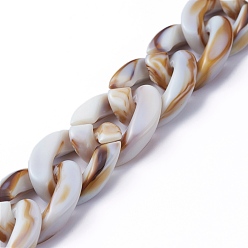 Floral White Handmade Acrylic Curb Chains, Imitation Gemstone, for Handbag Chain Making, Floral White, Link: 23x16.5x5mm, 39.37 inch(1m)/strand