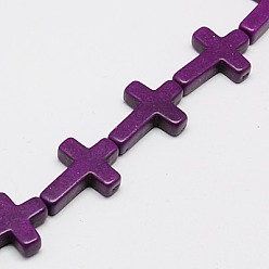 Purple Synthetic Turquoise Beads Strands, Dyed, Cross, Purple, 30x20x6mm, Hole: 1mm, about 13pcs/strand, 15.35 inch