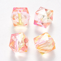 Pearl Pink Two Tone Transparent Spray Painted Acrylic Beads, Polygon, Pearl Pink, 7.5x8x8mm, Hole: 1.8mm, about 1690pcs/500g