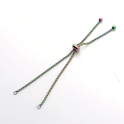 Rainbow Color Adjustable Ion Plating(IP) 201 Stainless Steel Slider Bracelets Making, Box Chain Bolo Bracelets Making, Rainbow Color, Single Chain Length: about 11.5cm