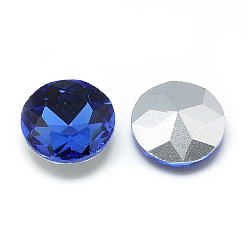 Bleu Bleuet Pointé cabochons en strass de verre, dos plaqué, facette, plat rond, bleuet, 8x3.5mm