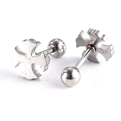 Stainless Steel Color 201 Stainless Steel Barbell Cartilage Earrings, Screw Back Earrings, with 304 Stainless Steel Pins, Cross, Stainless Steel Color, 8x8x2mm, Pin: 1mm