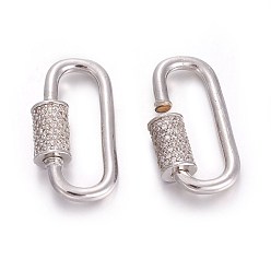 Platinum Brass Micro Pave Cubic Zirconia Screw Carabiner Lock Charms, for Necklaces Making, Platinum, 30.5~31x16x7mm