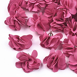 Hot Pink Cloth Pendant Decorations, with Acrylic Findings, Flower, Hot Pink, 25~30x28~35mm, Hole: 2mm
