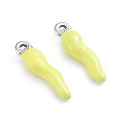 Yellow 304 Stainless Steel Pendants, Enamelled Sequins, Horn of Plenty/Italian Horn Cornicello Charms, Stainless Steel Color, Yellow, 17.5x4.5x3.5mm, Hole: 1mm