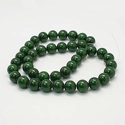 Vert Foncé Perles Mashan naturel rondes de jade brins, teint, vert foncé, 12mm, Trou: 1mm, Environ 34 pcs/chapelet, 15.7 pouce