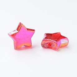 Red Eco-Friendly Transparent Acrylic Beads, Star, Red, AB Color, about 10mm in diameter, 4mm thick, hole:1.5mm. about 2140pcs/500g