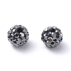 Jet Hematite Pave Disco Ball Beads, Polymer Clay Rhinestone Beads, Grade A, Jet Hematite, PP15(2.1~2.2mm), 14mm, Hole: 1mm