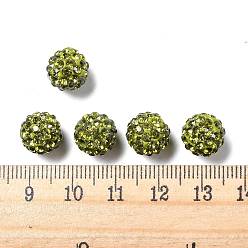 Olivine Polymer Clay Rhinestone Beads, Grade A, Round, PP15, Olivine, 10mm, Hole: 1.8~2mm, 6 Rows Rhinestone, PP15(2.1~2.2mm)