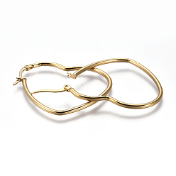Golden 201 Stainless Steel Hoop Earrings, with 304 Stainless Steel Pin, Hypoallergenic Earrings, Heart, Golden, 42x36.5x2mm, 12 Gauge, Pin: 0.7mm