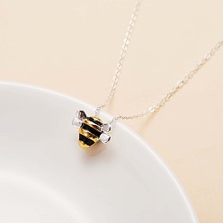 Platinum & Golden Brass Bee Stud Earrings and Pendant Necklace, Cute Animal Jewelry Set for Women, Platinum & Golden, 16.93 inch(43cm), 11x9mm