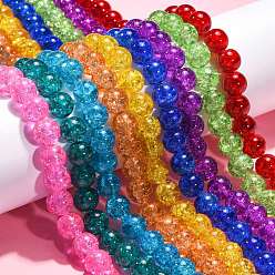 Mixed Color Mixed Crackle Glass Bead Strands, Round, Mixed Color, Bead: 10mm in diameter, Hole: 1.3~1.6mm, about 80pcs/strand, 31.4 inch