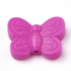 Magenta Perles focales en silicone écologiques de qualité alimentaire, perles à mâcher pour les jouets de dentition, Diy soins infirmiers colliers faisant, papillon, magenta, 20x25x6mm, Trou: 2mm