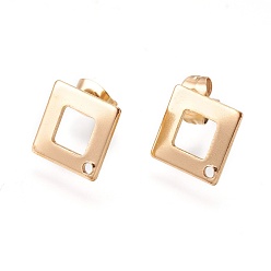Golden Ion Plating(IP) 304 Stainless Steel Stud Earring Findings, Square/Rhombus, Golden, 13.5x13.5x0.8mm, Hole: 1mm, Pin: 0.7mm