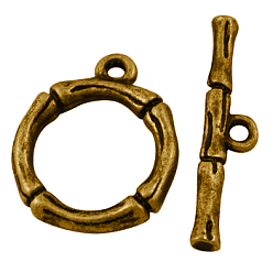 Antique Golden Alloy Toggle Clasps, Lead Free and Cadmium Free, Antique Golden Color, Size: Ring: about 20.5x17mm, Hole: 2mm, Bar: 26x6x3mm, Hole: 2mm