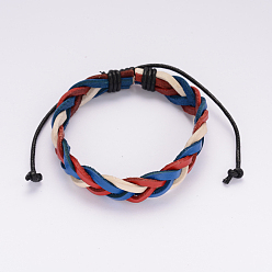 Couleur Mélangete Tressés réglables bracelets de cuir cordon, avec cordon ciré, couleur mixte, 64mm