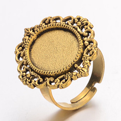 Antique Golden Vintage Adjustable Iron Finger Ring Components Alloy Cabochon Bezel Settings, Lead Free & Cadmium Free & Nickel Free, Antique Golden, 17x5mm, Oval Tray: 18x13mm