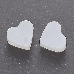 Blanc Écrous en silicone, dos d'oreille, cœur, blanc, 5.2x5.7x3.5mm, Trou: 0.5mm