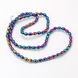 Multi-color Plated Non-Magnetic Synthetic Hematite Beads Strands, Grade A, Rice, Multi-color Plated, 5x3mm, Hole: 0.5mm, about 85pcs/strand, 15.7 inch