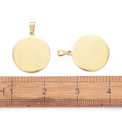 Golden 304 Stainless Steel Pendants, Manual Polishing, Blank Stamping Tags, Flat Round, Golden, 34x30x1.8mm