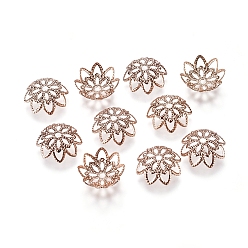Rose Gold 304 Stainless Steel Fancy Bead Caps, Flower, Multi-Petal, Rose Gold, 11x3.5mm, Hole: 1.2mm