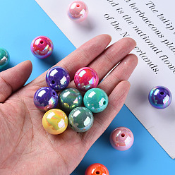 Couleur Mélangete Perles acryliques opaques, de couleur plaquée ab , ronde, couleur mixte, 20x19mm, Trou: 2~3mm, environ111 pcs / 500 g