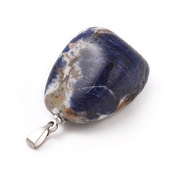Sodalite Natural Sodalite Pendants, with Platinum Tone Brass Findings, Nuggets, 23~30x13~22x12~20mm, Hole: 5x3mm