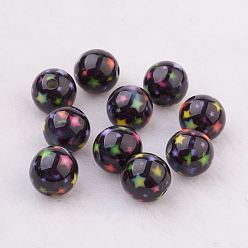 Black Spray Painted Resin Beads, with Star Pattern, Round, Black, 10mm, Hole: 2mm