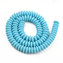 Light Sky Blue Handmade Polymer Clay Beads Strands, Flat Round, Light Sky Blue, 8.5~9x3.5mm, Hole: 1.6mm, about 112pcs/strand, 15.75 inch~16.14 inch(40~41cm)