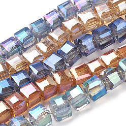 Mixed Color Electroplate Glass Bead Strands, Faceted, Cube, Mixed Color, 4x4x4mm, Hole: 1mm, about 100pcs/strand, 15.7 inch
