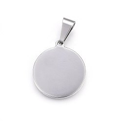 Mixed Color 304 Stainless Steel Pendants, Flat Round with Heart, Mixed Color, 28.5x25x2.5mm, Hole: 11x5mm