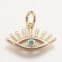 Mixed Color Brass Pendants, with Synthetic Opal, Eye, Golden, Mixed Color, 11x17.5x2mm, Hole: 4mm