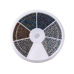 Mixed Color 12/0 Grade A Electroplated Glass Seed Beads, Iris Round, Mixed Color, 2x1.5mm, Hole: 0.3mm, 6colors, about 360~400pcs/color, about 2160~2400pcs/box