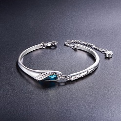 Blue Zircon SHEGRACE Alloy Link Bracelets, with Micro Pave Cubic Zirconia Wing and Austrian Crystal, Blue Zircon, 6-3/4 inch(170mm)