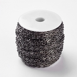 Gunmetal Iron Cable Chains, Unwelded, with Spool, Flat Oval, Cadmium Free & Lead Free, Gunmetal, 7x4x1mm, about 164.04 Feet(50m)/roll