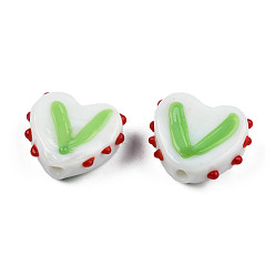 White Opaque Handmade Bumpy Lampwork Beads Strands, Heart, White, 14.5~15.5x17~18x6.5~7.5mm, Hole: 1.5mm, about 35pcs/strand, 19.49 inch(49.5cm)