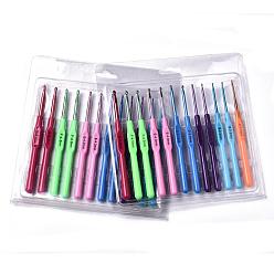 Mixed Color Plastic Handle Alloy Crochet Hooks Needles, Mixed Color, 180x210x11mm, 12pcs/box