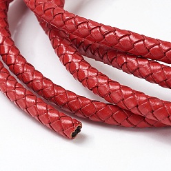 Red Braided Leather Cord, Leather Jewelry Cord, Jewelry DIY Making Material, Dyed, Round, Red, 6mm, about 10.93 yards(10m)/bundle