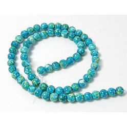 Turquoise Synthetic Ocean White Jade Beads Strands, Round, Dyed, Turquoise, about 10mm in diameter, hole: 1mm, 40pcs/strand