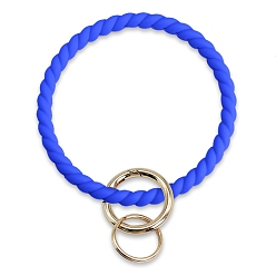Blue Silicone Bangle Keychian, with Alloy Spring Gate Ring, Golden, Blue, 14x8.7cm