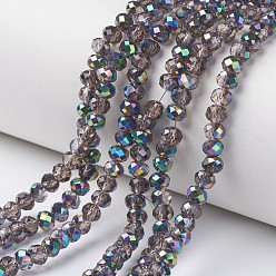 Gris Plaquent verre transparent perles brins, demi-multi-couleur plaquée, facette, rondelle, grises , 8x6mm, Trou: 1mm, Environ 72 pcs/chapelet, 16.14 pouce (41 cm)